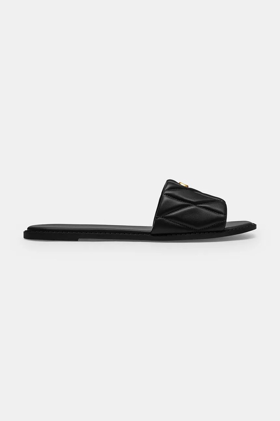 Coach šľapky na plochom podpätku dámske kožené Holly Quilted Leather Sandal čierna CEF42.BLK