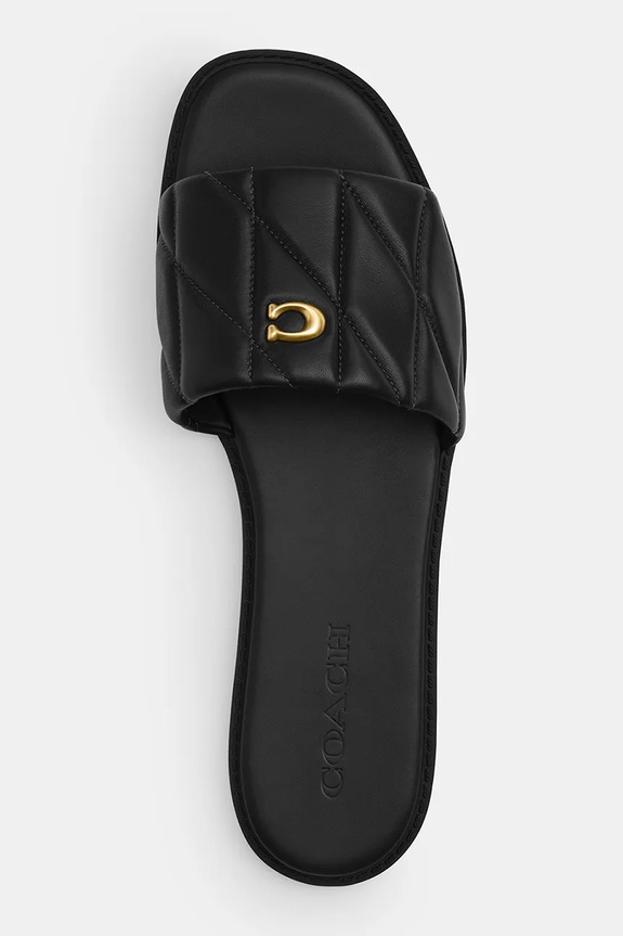 Coach šľapky na plochom podpätku dámske kožené Holly Quilted Leather Sandal čierna CEF42.BLK