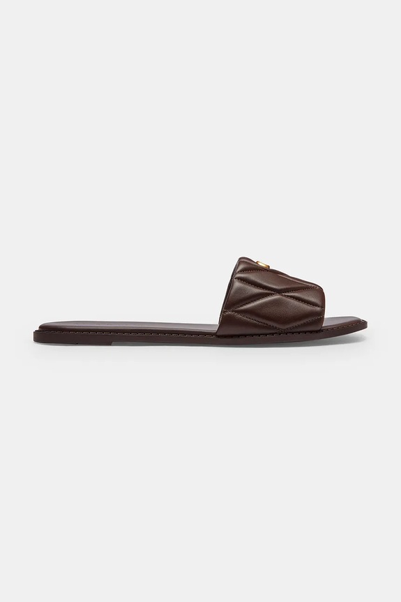 Coach šľapky na plochom podpätku dámske kožené Holly Quilted Leather Sandal hnedá CEF42.MPL
