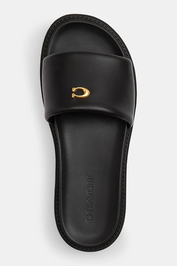 Coach šľapky na plochom podpätku dámske kožené Brynn Leather Slide Sandal čierna CEF50.BLK