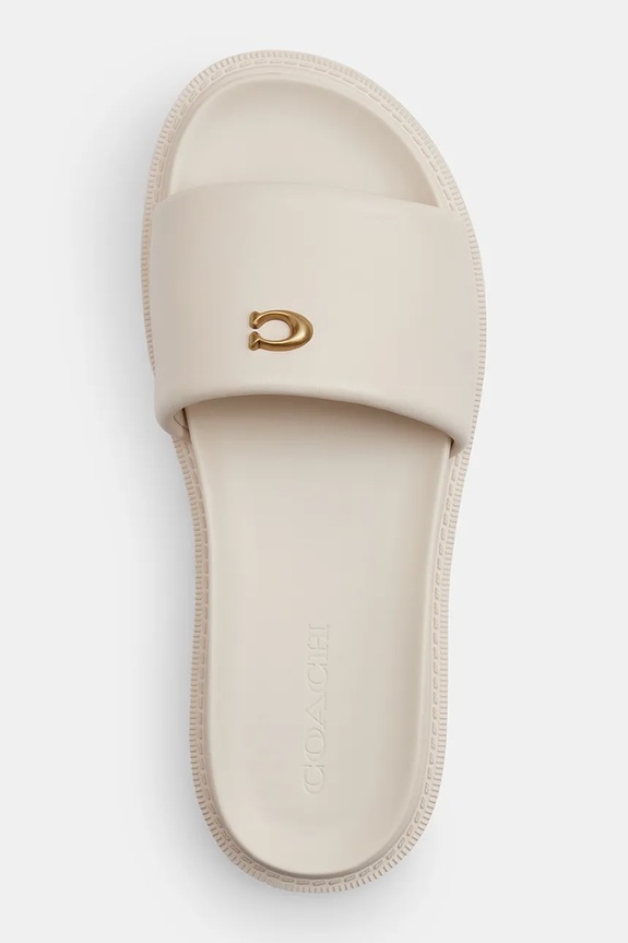 Coach šľapky na plochom podpätku dámske kožené Brynn Leather Slide Sandal biela CEF50.CHK