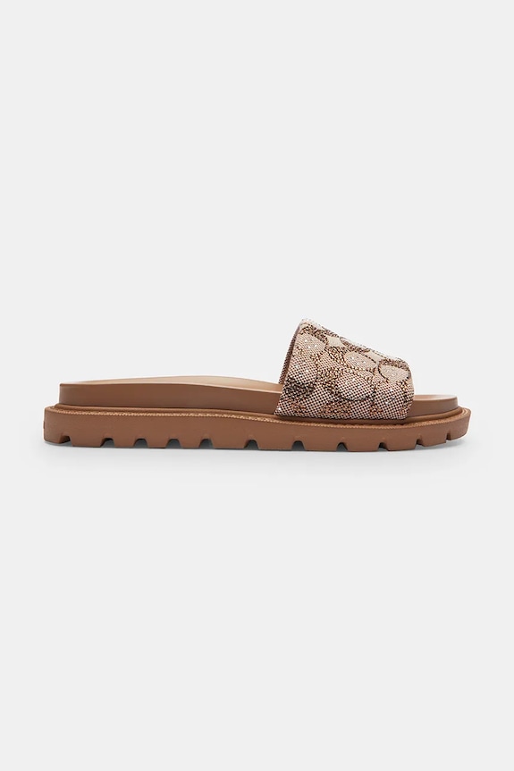 Coach papuci cu toc plat pentru femei Brynn Crystal Signature Slide maro CEF53.TN2