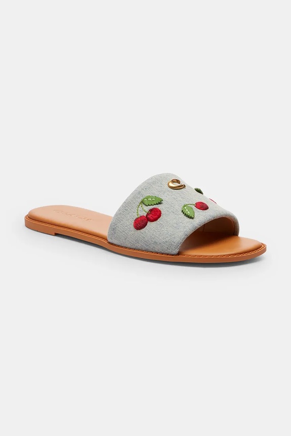 Coach šľapky na plochom podpätku dámske bavlnené Holly Denim Cherries Sandal CEG69.DEI modrá SS26