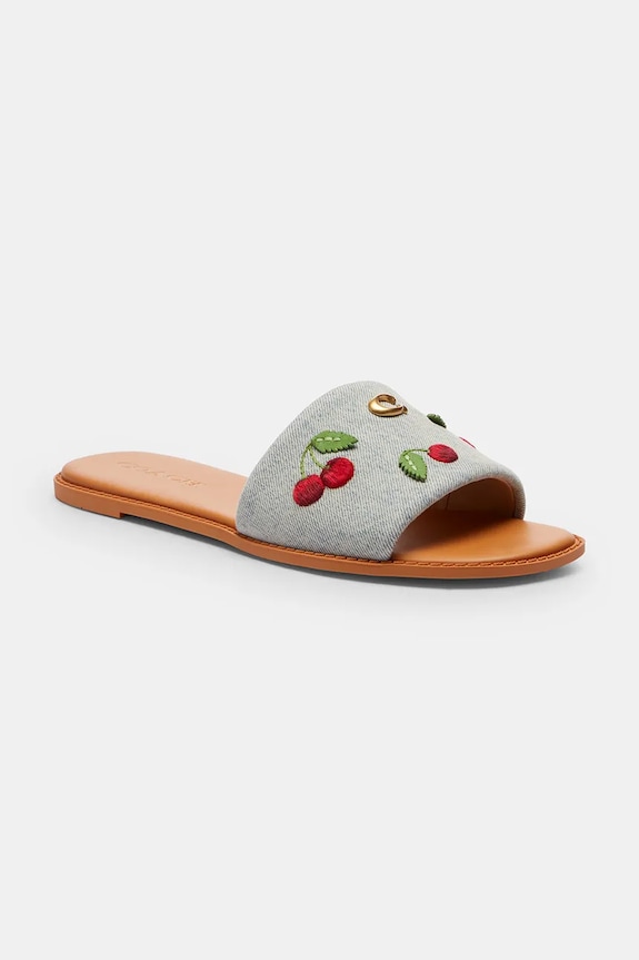 Coach šľapky na plochom podpätku dámske bavlnené Holly Denim Cherries Sandal CEG69.DEI modrá SS26