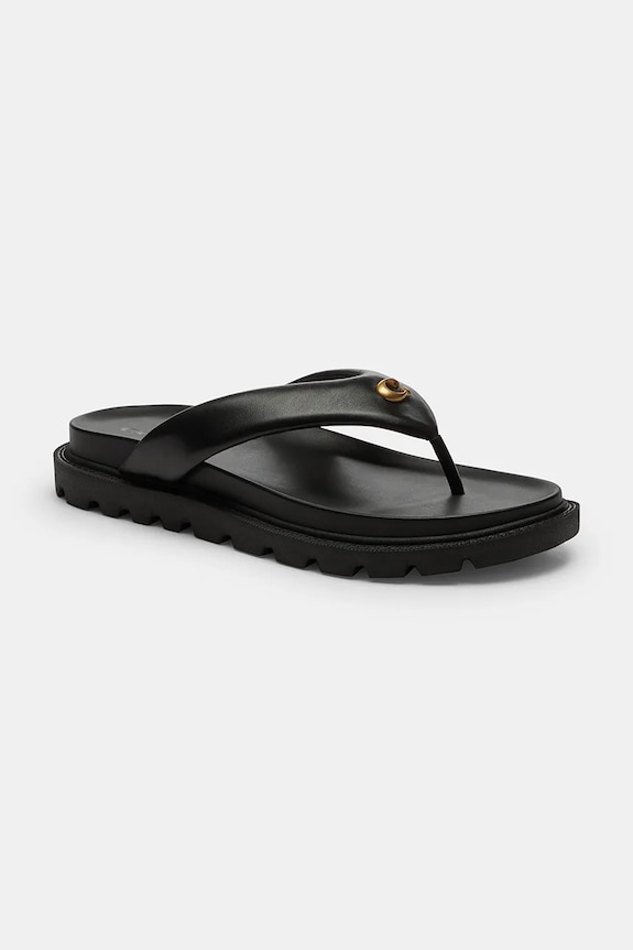 Coach șlapi pentru femei, din piele Brynn Leather Thong Sandal CEF54.BLK negru SS26