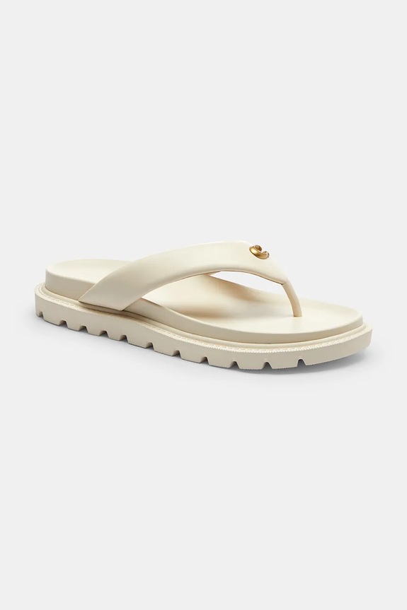 Coach șlapi pentru femei, din piele Brynn Leather Thong Sandal CEF54.CHK alb SS26
