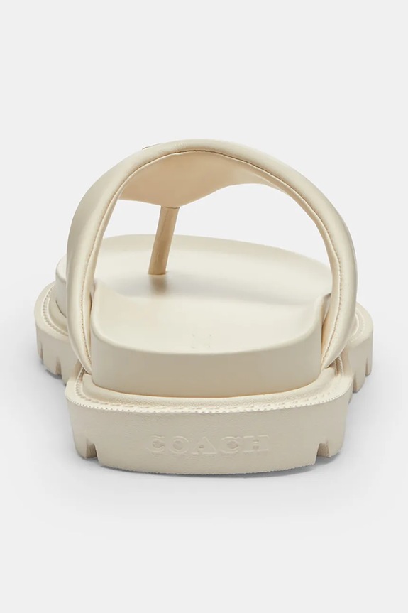 Încălțăminte Coach șlapi pentru femei, din piele Brynn Leather Thong Sandal CEF54.CHK alb