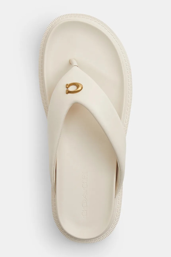 Coach șlapi pentru femei, din piele Brynn Leather Thong Sandal alb CEF54.CHK