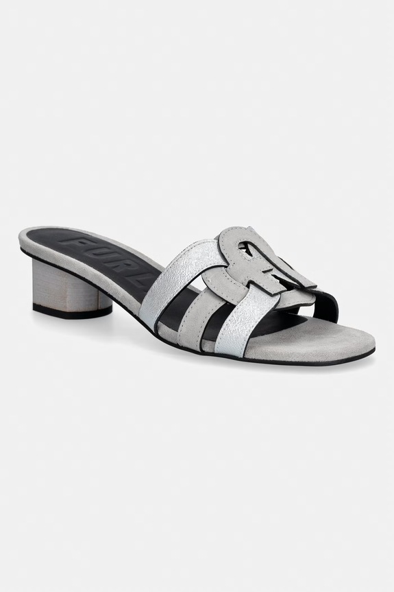 Furla papuci cu toc jos pentru femei, din piele Cilindro gri YL25CIL.BX4523.4976S