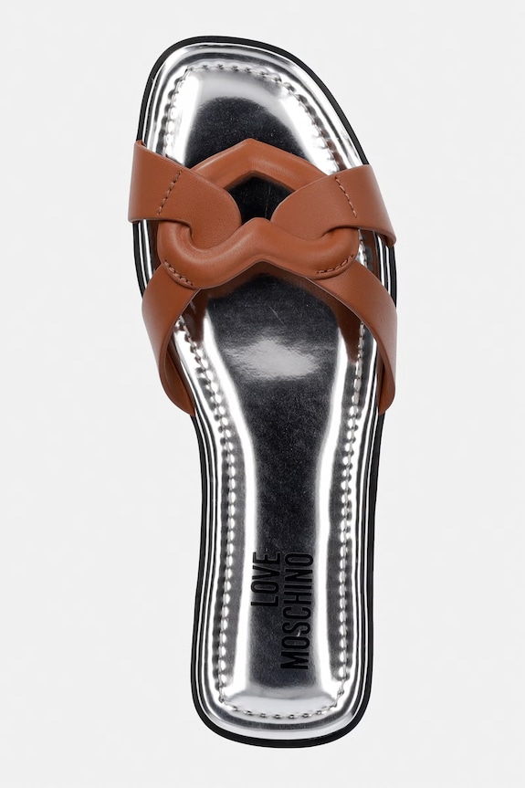 Love Moschino šľapky na plochom podpätku dámske kožené hnedá JA28092G0OIAX200
