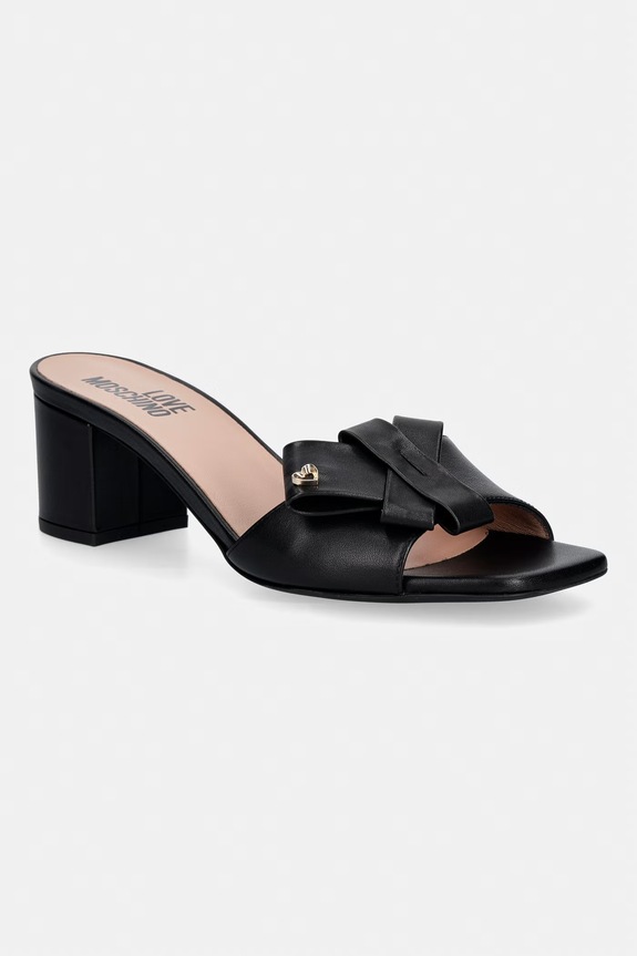 Love Moschino šľapky na podpätku dámske kožené čierna JA28115G0OIE0000