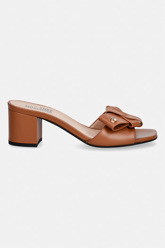 Love Moschino papuci cu toc pentru femei, din piele JA28115G0OIE0200 maro SS26
