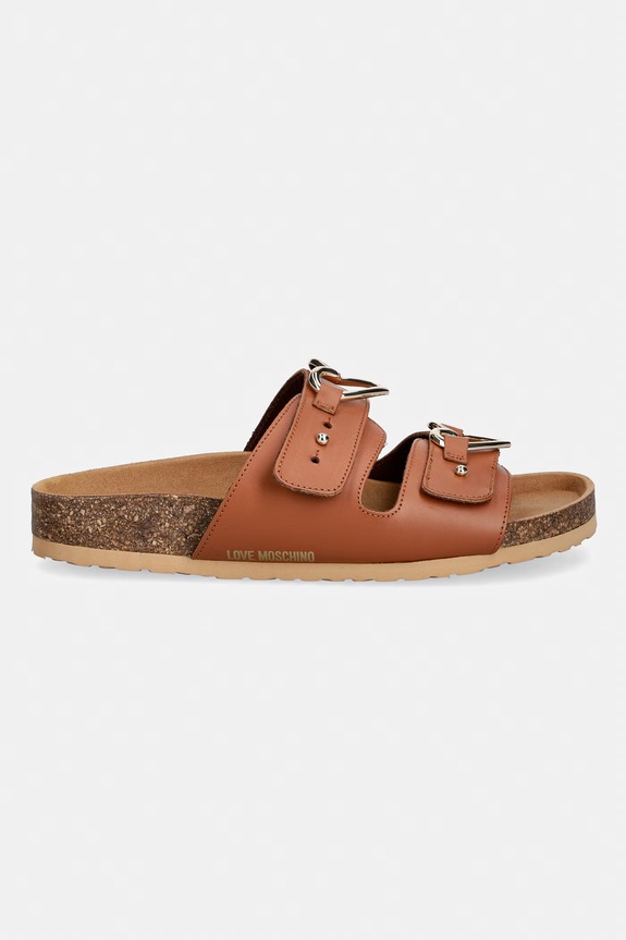 Love Moschino papuci cu toc plat pentru femei, din piele JA28173G0OIA0200 maro SS26