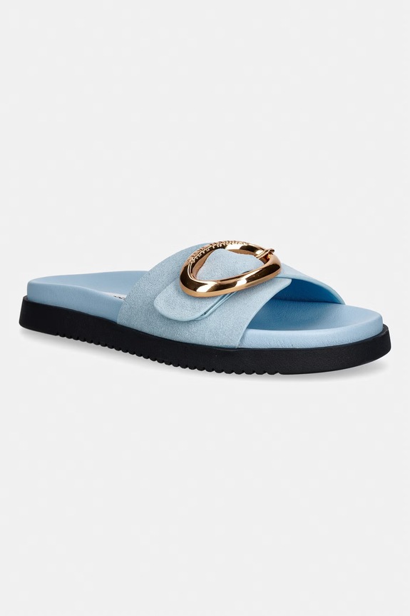 Steve Madden papuci cu vârf deschis pentru femei, din piele întoarsă Mistify albastru 11005536.455