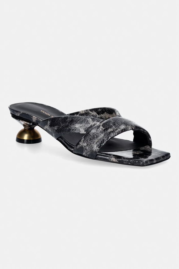 Vanda Novak papuci cu toc jos pentru femei, din piele Maya.Gray.Leopard negru SS26