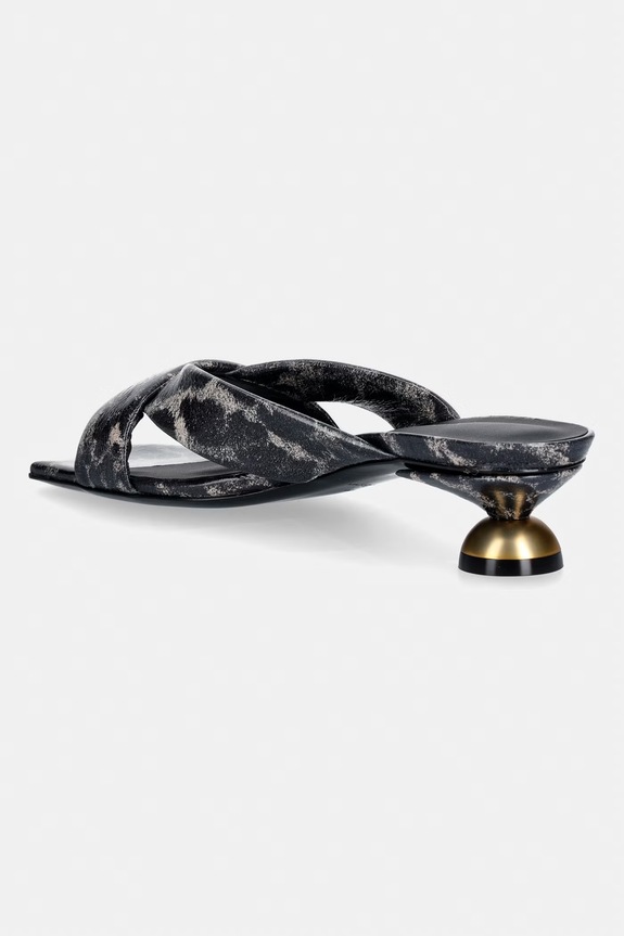 Încălțăminte Vanda Novak papuci cu toc jos pentru femei, din piele Maya.Gray.Leopard negru