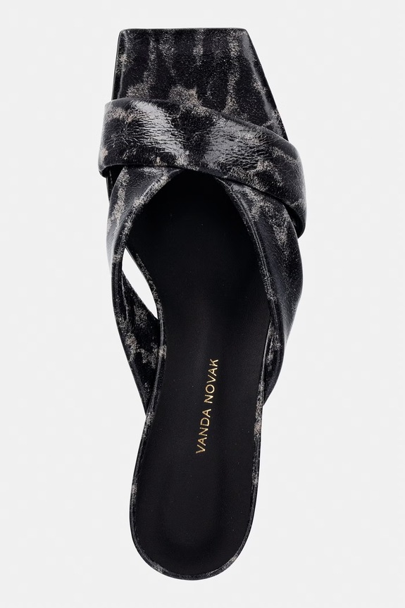 Vanda Novak papuci cu toc jos pentru femei, din piele negru Maya.Gray.Leopard