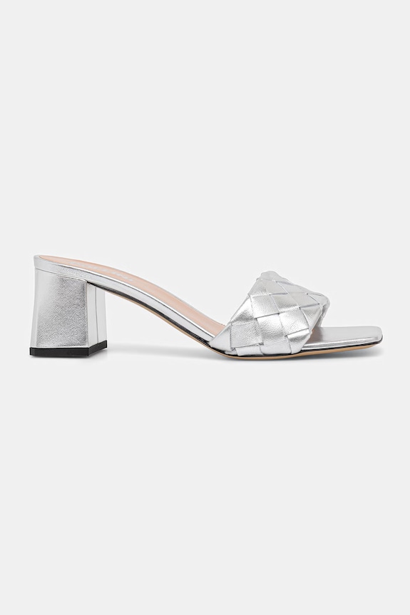 Pollini papuci cu toc jos pentru femei, din piele SA28315M0OTH0902 argintiu SS26