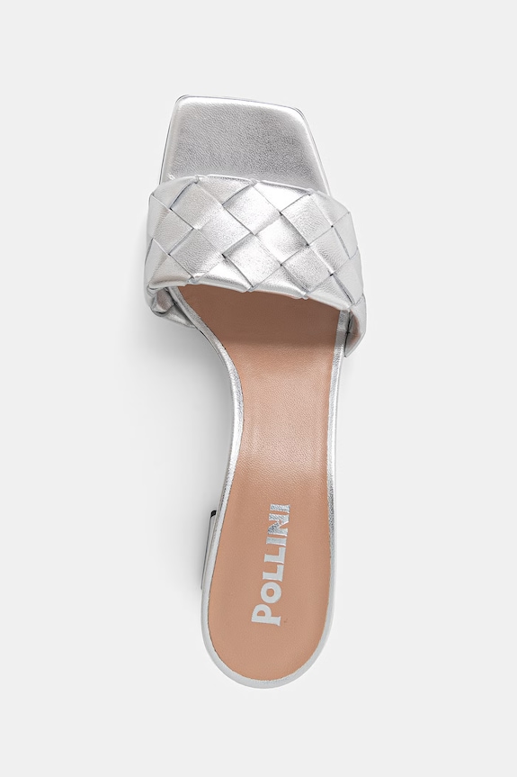 Pollini papuci cu toc jos pentru femei, din piele argintiu SA28315M0OTH0902
