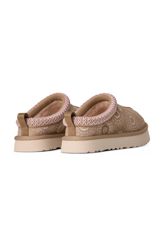Djevojčice Dječje kućne papuče od brušene kože UGG TAZZ SUN STITCH 1175210K bež