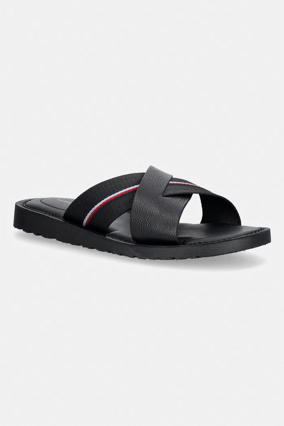 Tommy Hilfiger σαγιονάρες ανδρικές δερμάτινες CORE HILFIGER LTH CRISS C SANDAL μαύρο FM0FM05783