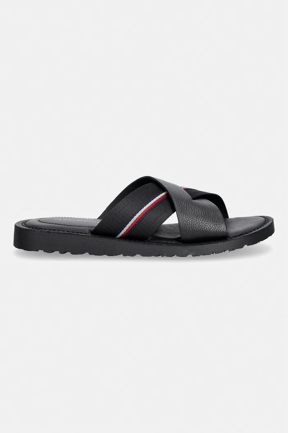 Tommy Hilfiger σαγιονάρες ανδρικές δερμάτινες CORE HILFIGER LTH CRISS C SANDAL FM0FM05783 μαύρο SS26