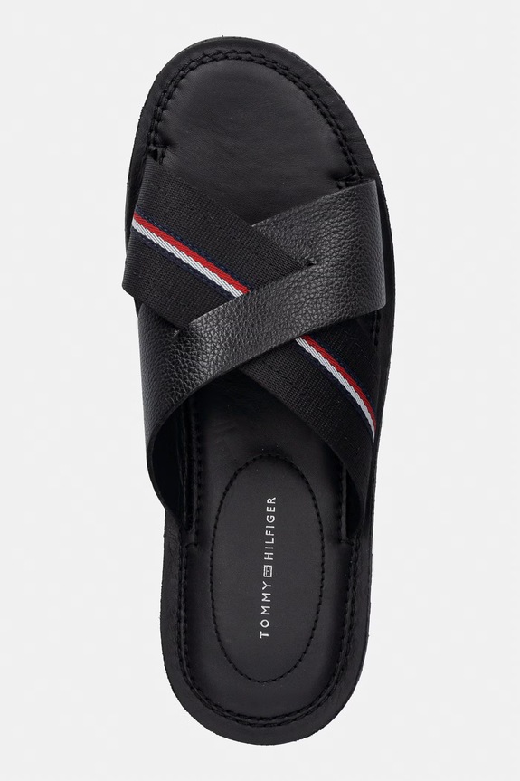 Tommy Hilfiger σαγιονάρες ανδρικές δερμάτινες CORE HILFIGER LTH CRISS C SANDAL μαύρο FM0FM05783