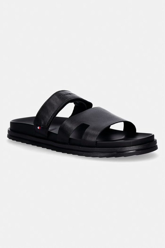 Tommy Hilfiger ciabatte slide da uomo in pelle ADJUSTABLE PREMIUM LTH SANDAL nero FM0FM05773