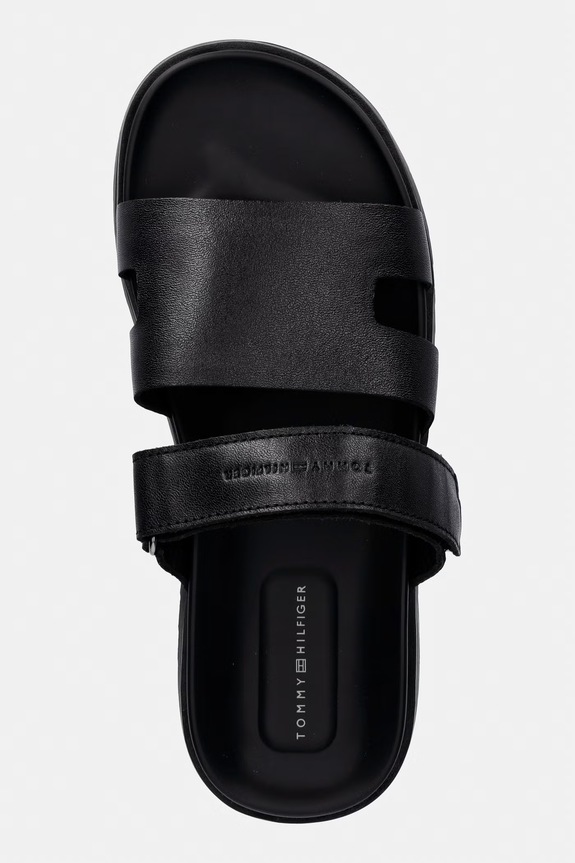 Tommy Hilfiger ciabatte slide da uomo in pelle ADJUSTABLE PREMIUM LTH SANDAL nero FM0FM05773