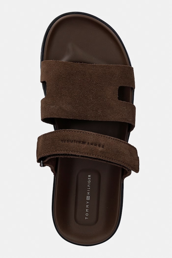 Tommy Hilfiger klapki męskie zamszowe ADJUSTABLE PREMIUM SUEDE SANDAL brązowy FM0FM05774