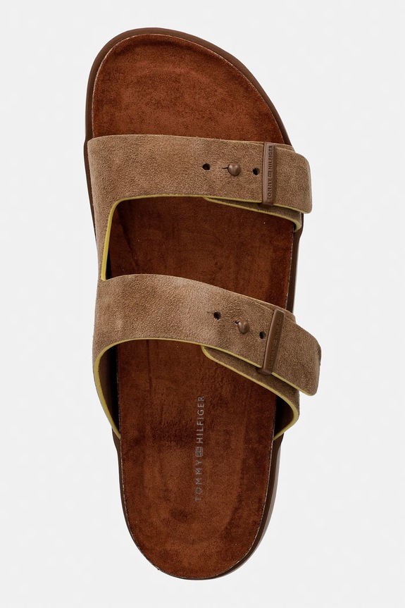 Tommy Hilfiger ciabatte slide da uomo in scamoscio CORK ADJUSTABLE SUEDE SANDAL marrone FM0FM05869