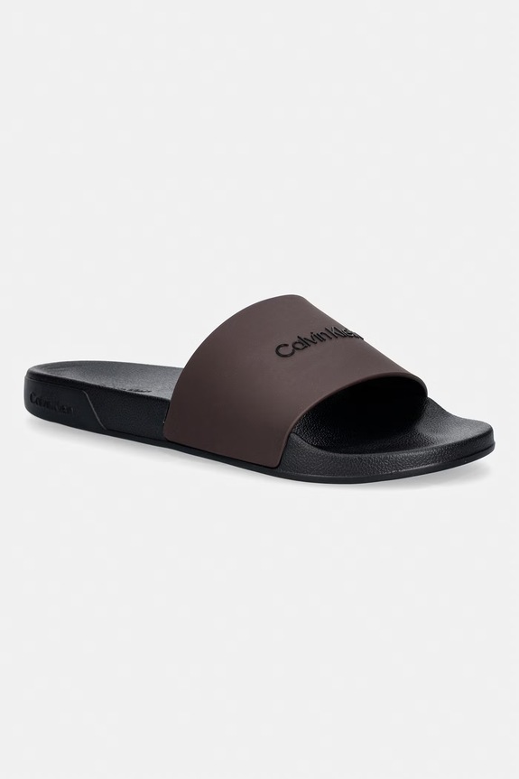 Calvin Klein klapki z odkrytymi palcami męskie ESS SLIDE MONOBRAND CV brązowy HM0HM02107