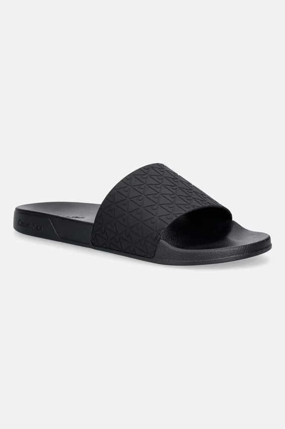 Calvin Klein klapki z odkrytymi palcami męskie ESS SLIDE PU AOP czarny HM0HM02110