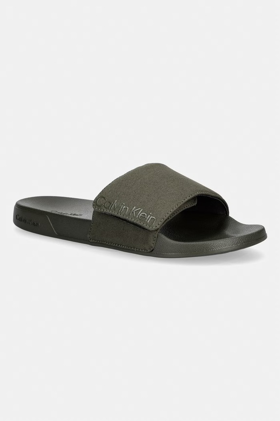 Calvin Klein klapki z odkrytymi palcami męskie ESS SLIDE ADJ MONOBRAND CV zielony HM0HM02115