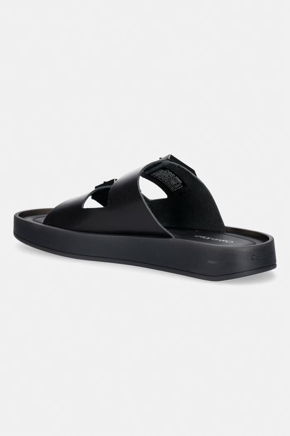 Obuwie Calvin Klein klapki męskie skórzane ERGON DOUBLE BAR SANDAL LTH HM0HM02097 czarny