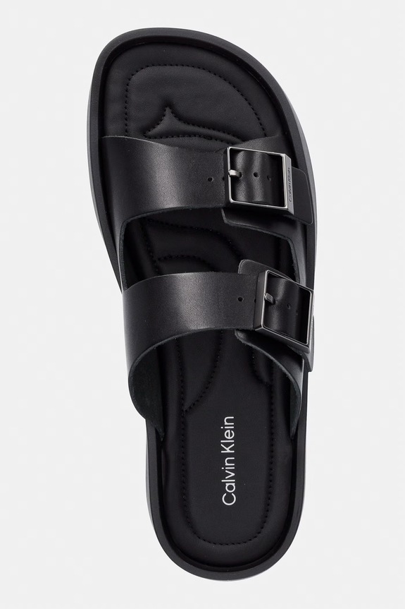Calvin Klein klapki męskie skórzane ERGON DOUBLE BAR SANDAL LTH czarny HM0HM02097