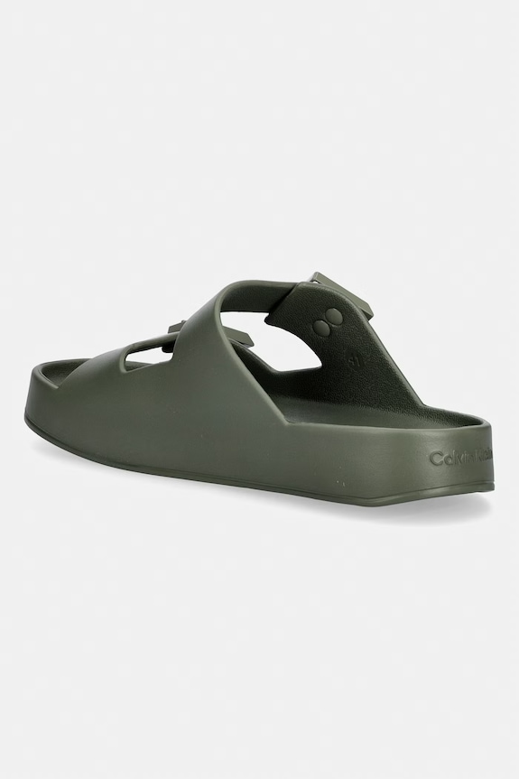 Obuwie Calvin Klein klapki męskie ERGON EVA DOUBLE BAR SANDAL HM0HM02116 zielony