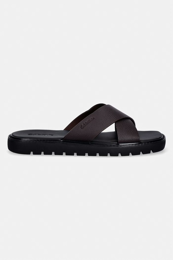 Calvin Klein ciabatte slide da uomo in pelle SQ MOLDED SANDAL XCROSS LTH HM0HM02235 marrone SS26