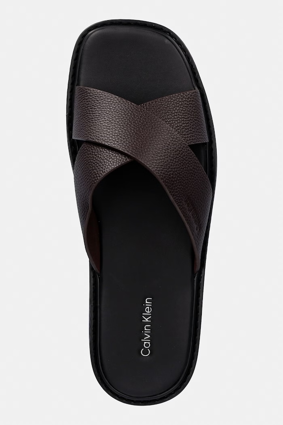 Calvin Klein ciabatte slide da uomo in pelle SQ MOLDED SANDAL XCROSS LTH marrone HM0HM02235