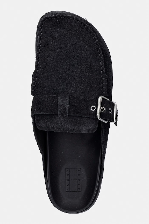 Tommy Jeans klapki męskie zamszowe BIND MULE WASHED SUEDE czarny EM0EM01722