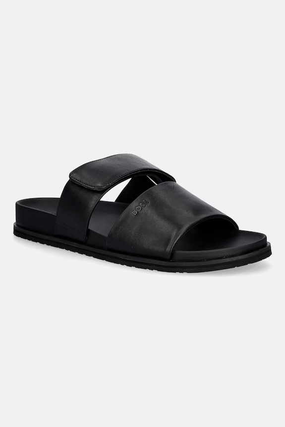 BOSS Ciabatte slide da uomo in pelle Hedrik nero 50563153.001