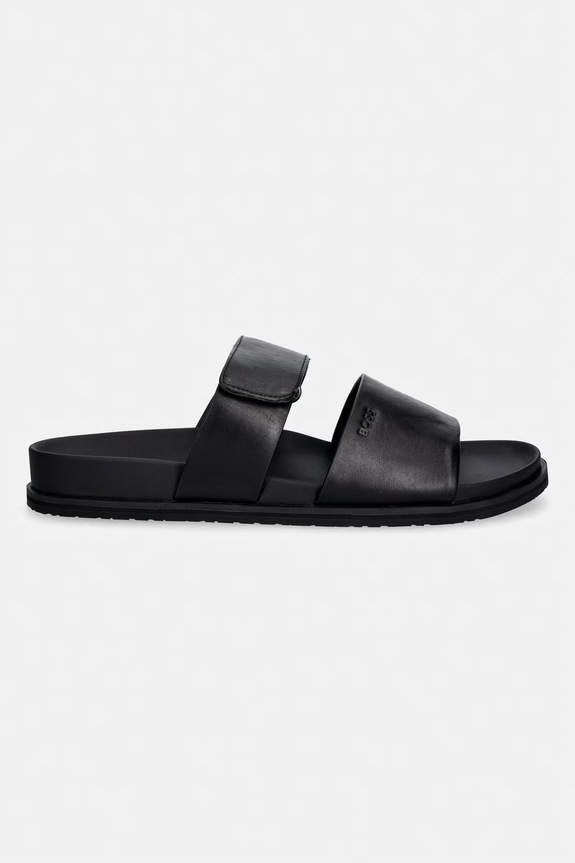 BOSS Ciabatte slide da uomo in pelle Hedrik 50563153.001 nero SS26