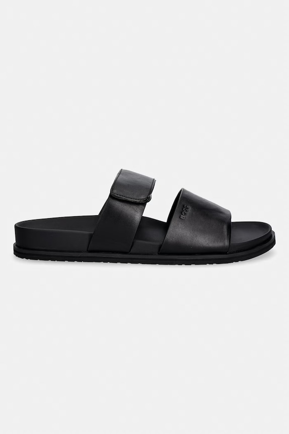 BOSS Ciabatte slide da uomo in pelle Hedrik 50563153.001 nero SS26