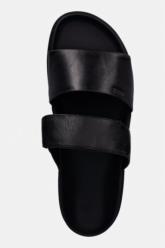 BOSS Ciabatte slide da uomo in pelle Hedrik nero 50563153.001