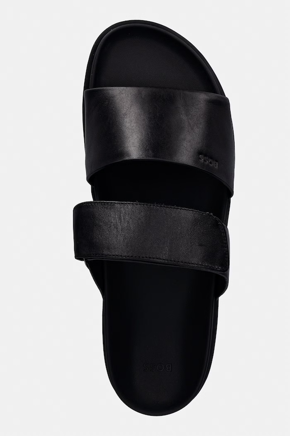 BOSS Ciabatte slide da uomo in pelle Hedrik nero 50563153.001