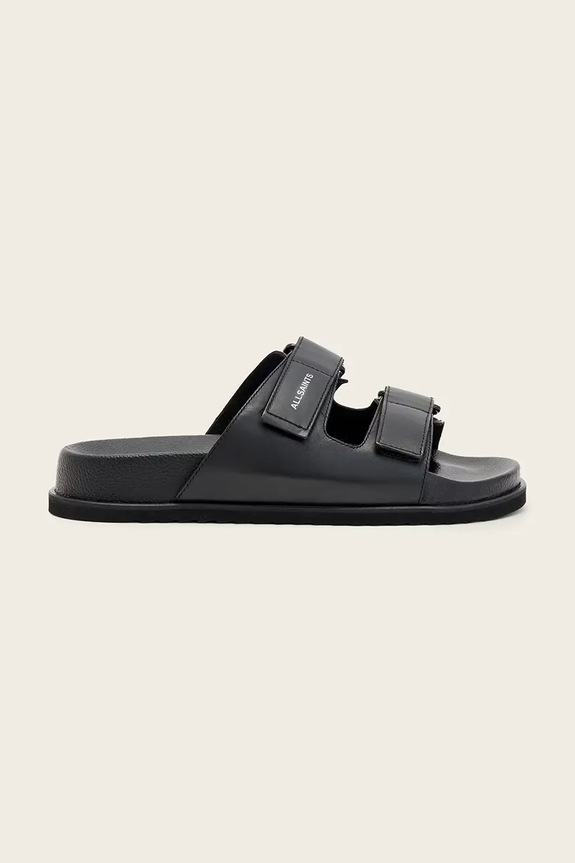 AllSaints šľapky pánske kožené Vex Sandal čierna M032FE