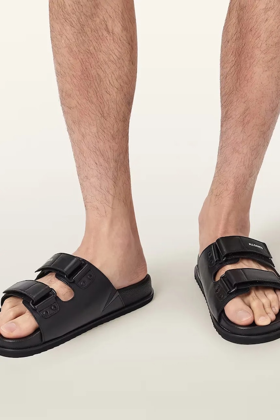AllSaints šľapky pánske kožené Vex Sandal M032FE