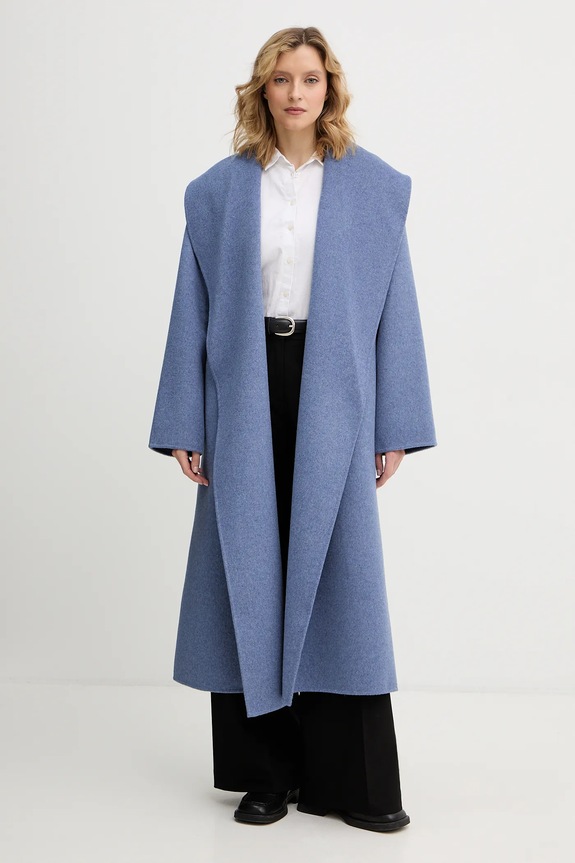 Kabát s prímesou vlny Calvin Klein LV044E537G fialová SS26