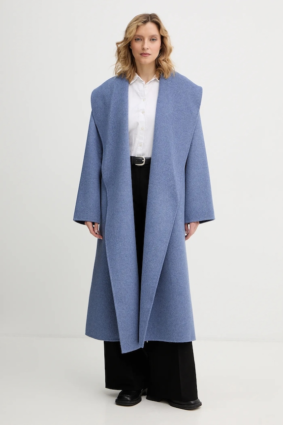 Kabát s prímesou vlny Calvin Klein LV044E537G fialová SS26