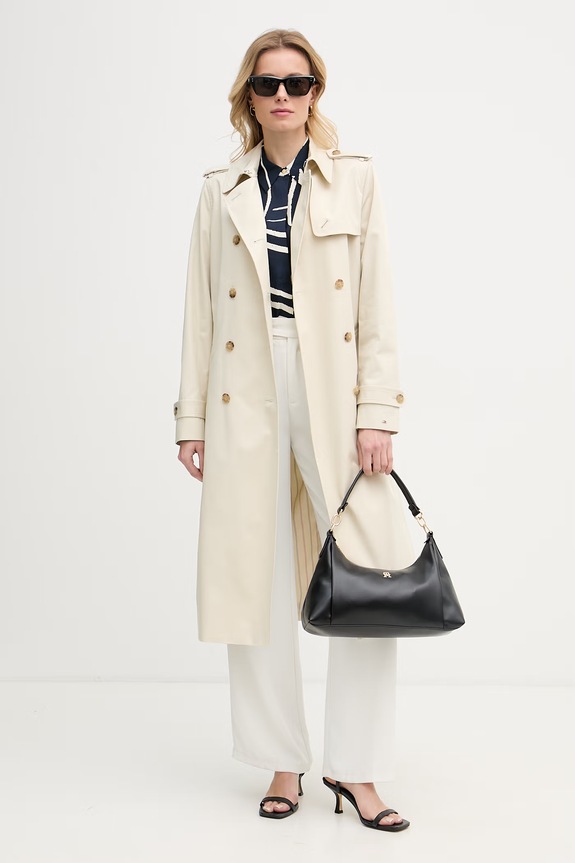 Tommy Hilfiger trenčkot dámsky bavlnený WW0WW48873 béžová SS26
